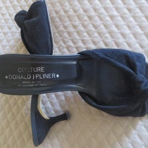 Italian made black suede sling heel